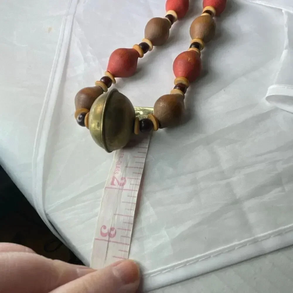 Vintage Tribal handmade wooden bone brass boho festival necklace